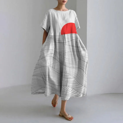 LP | Vestito estivo allentato di taglia superiore con tasca e scollo a O Maxi abito estivo elegante