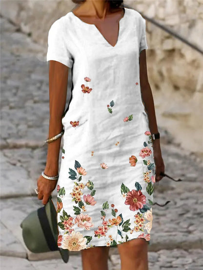 LP | 2024 Estate Elegante Donna Vestito Oversize Stampato Abiti con Scollo a V Femmina Primavera Trendy Spiaggia Moda Casual Abiti Sciolti Signore