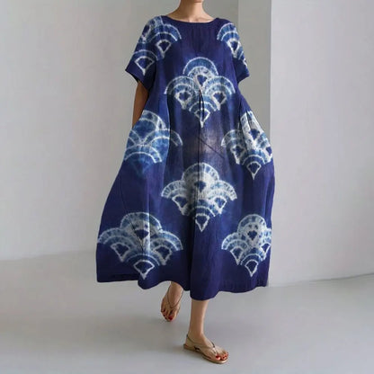 LP | Vestito estivo allentato di taglia superiore con tasca e scollo a O Maxi abito estivo elegante
