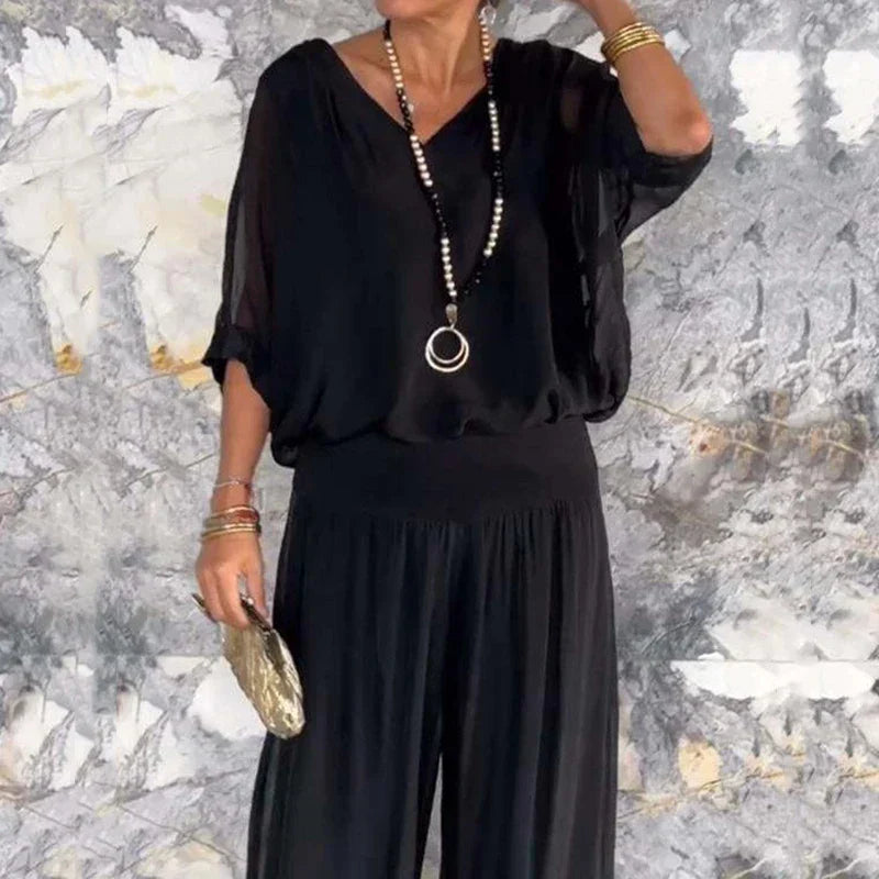 LP | Elegante top in chiffon con pantaloni due pezzi