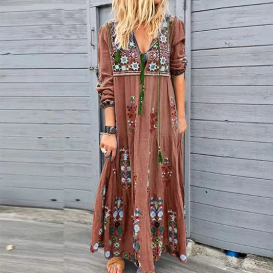 LP | Vestito lungo per le donne 2023 Autunno Spiaggia Abiti Bohemien Casual Vestido Robe Abbigliamento femminile Y2K Gonna floreale Elegante Vestito Maxi