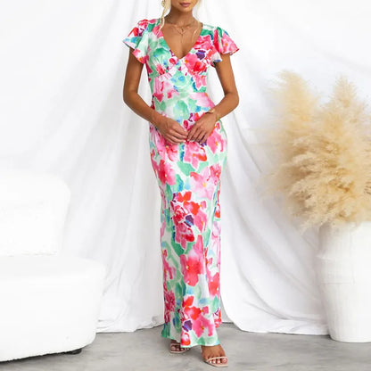 LP | Abito da sera elegante con scollo a V e stampa floreale