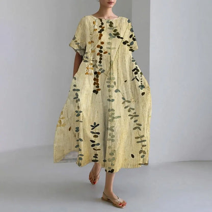LP | Vestito estivo allentato di taglia superiore con tasca e scollo a O Maxi abito estivo elegante
