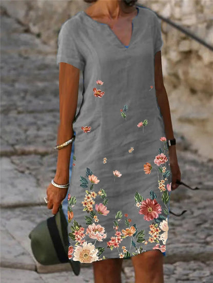 LP | 2024 Estate Elegante Donna Vestito Oversize Stampato Abiti con Scollo a V Femmina Primavera Trendy Spiaggia Moda Casual Abiti Sciolti Signore
