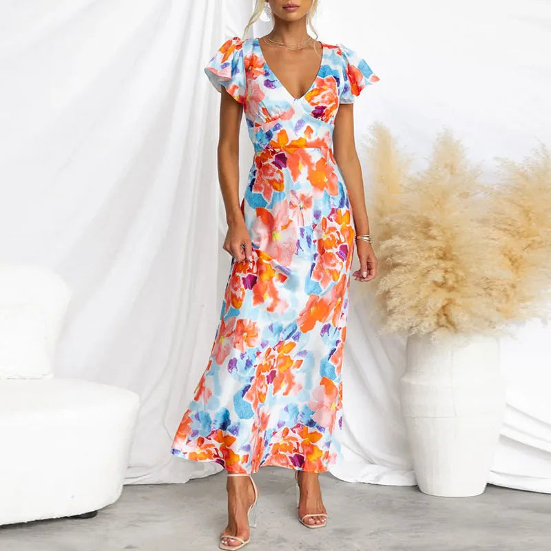 LP | Abito da sera elegante con scollo a V e stampa floreale