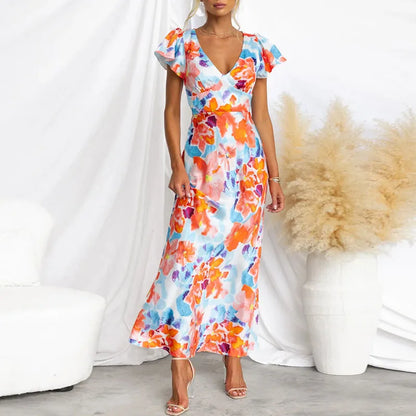 LP | Abito da sera elegante con scollo a V e stampa floreale
