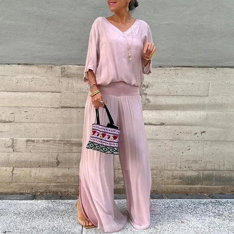 LP | Elegante top in chiffon con pantaloni due pezzi