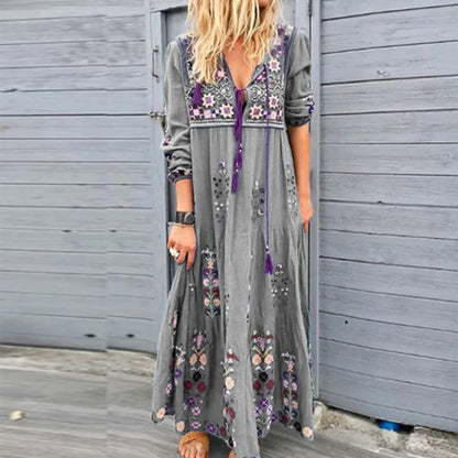 LP | Vestito lungo per le donne 2023 Autunno Spiaggia Abiti Bohemien Casual Vestido Robe Abbigliamento femminile Y2K Gonna floreale Elegante Vestito Maxi