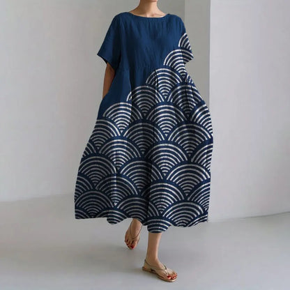 LP | Vestito estivo allentato di taglia superiore con tasca e scollo a O Maxi abito estivo elegante