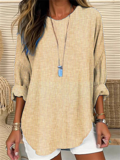 LP | Camicia da donna a righe retrò a maniche lunghe con scollo rotondo