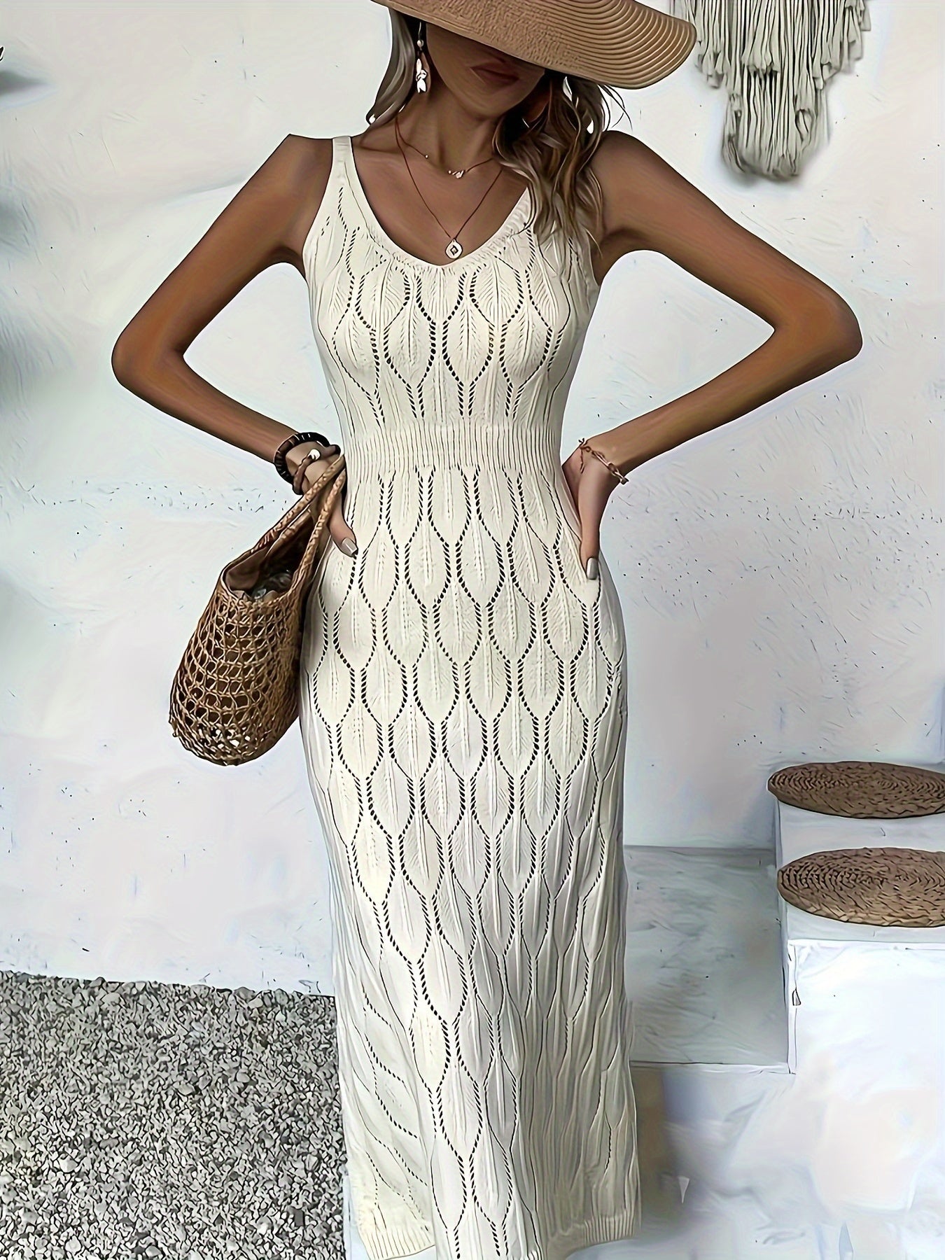 LP | Abito lungo senza maniche in maglia con stile cappotto