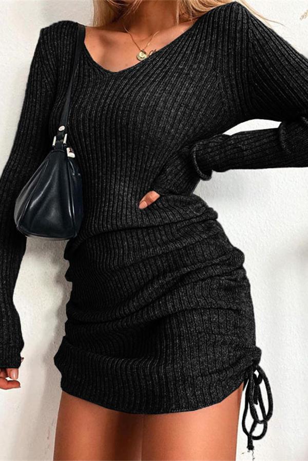 LP | Mini abito in maglia con scollo a V e coulisse laterale