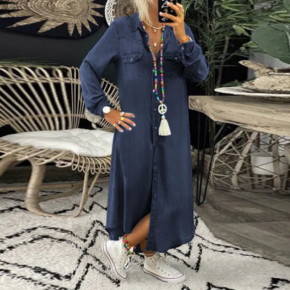 LP | Abito lungo in denim con maniche lunghe e colletto