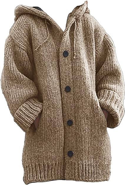 LP | doppio taschino maglione a maglia grossa con bottoni e cardigan con cappuccio