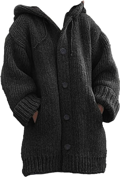 LP | doppio taschino maglione a maglia grossa con bottoni e cardigan con cappuccio