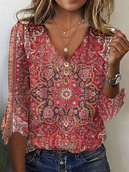 LP | Top rosso con maniche a 3/4 e scollo a V