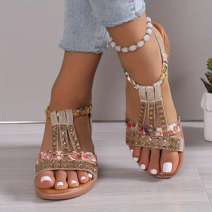 LP | Sandali con zeppa intrecciata con strass dal fascino bohémien