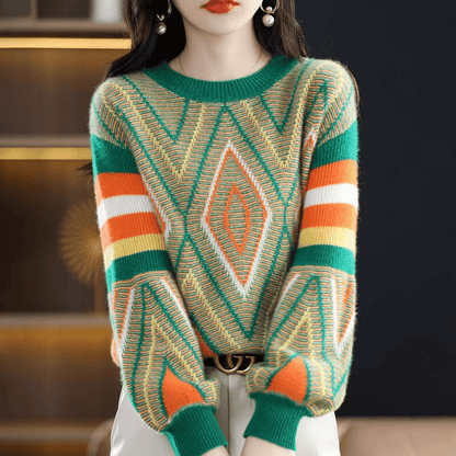 LP | A'leurs - Maglia elegante a fantasia verde-arancio