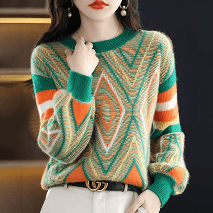 LP | A'leurs - Maglia elegante a fantasia verde-arancio