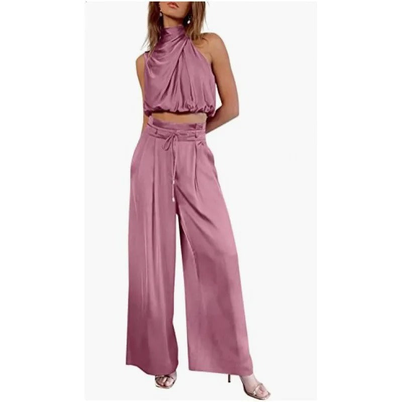 LP | Crop top con collo alto e set di gambe larghe