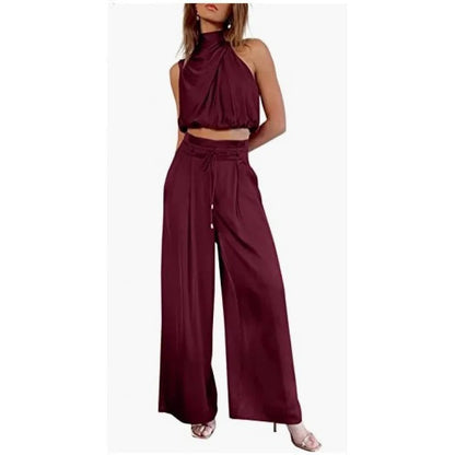 LP | Crop top con collo alto e set di gambe larghe