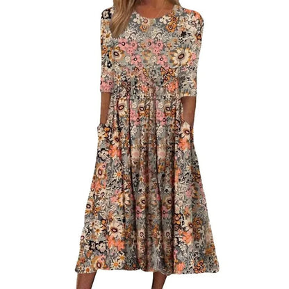 LP | Abito midi casual senza maniche con scollo rotondo e stampa