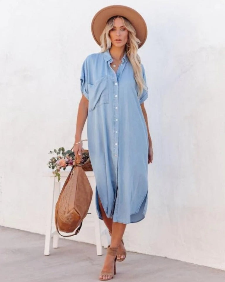 LP | Abito camicia in denim con maniche corte