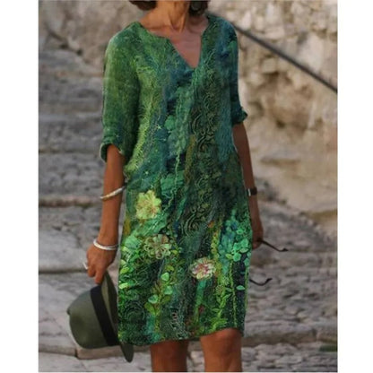 LP | Abito midi con scollo a V e motivo floreale
