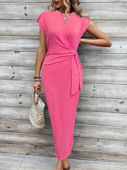 LP | Maxi abito casual con scollo rotondo da annodare sul davanti