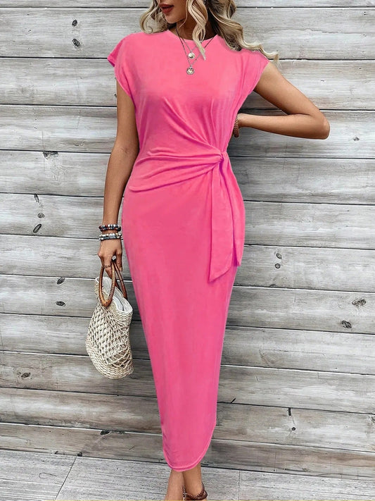 LP | Maxi abito casual con scollo rotondo da annodare sul davanti