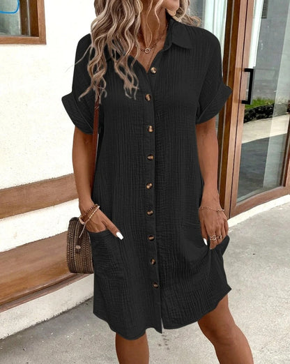 LP | Abito camicia casual con bottoni e tasche - maniche corte