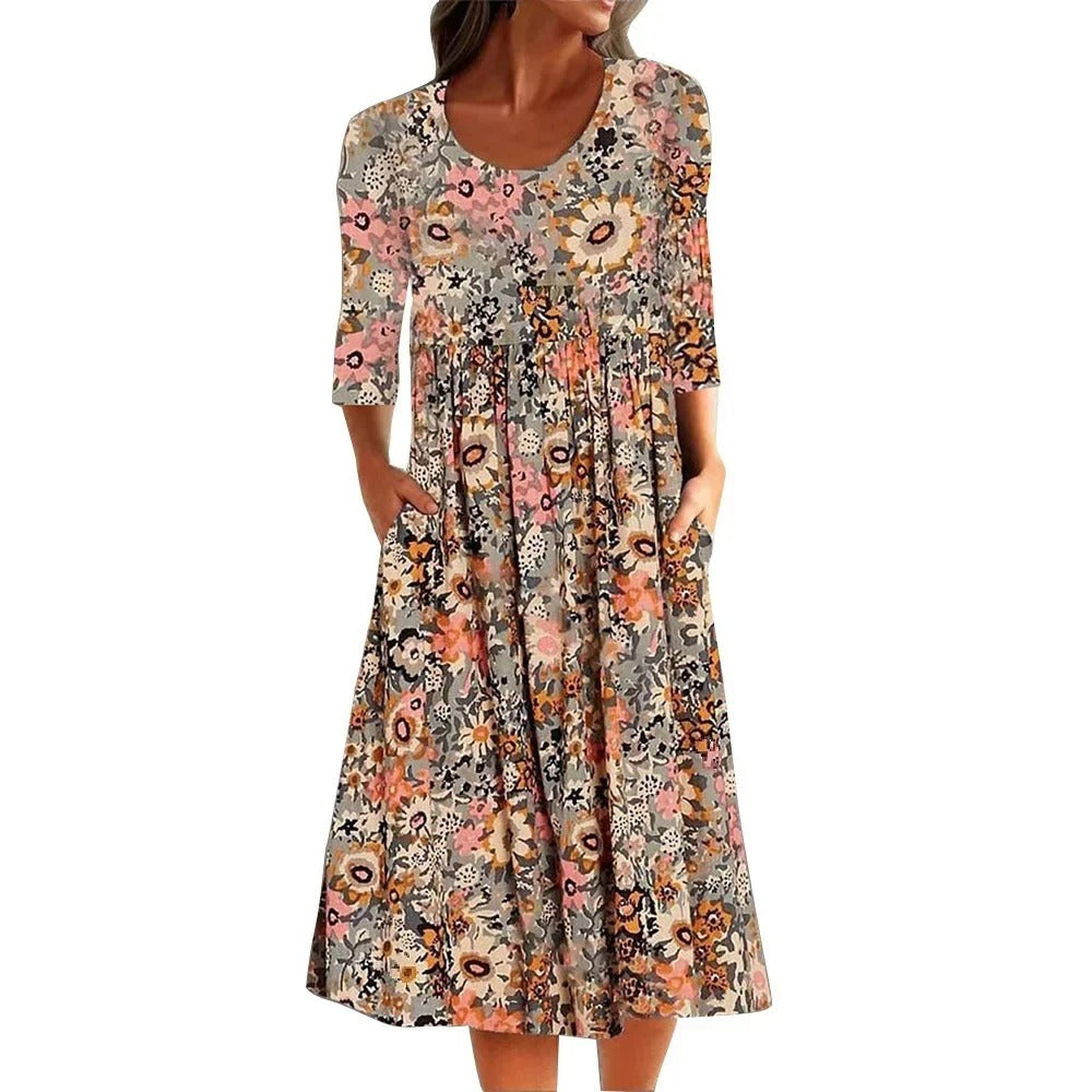 LP | Abito midi casual senza maniche con scollo rotondo e stampa