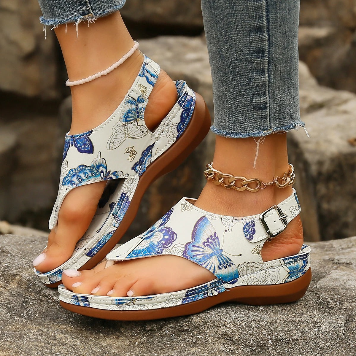 LP | Sandali boho con motivo floreale e cinturino in punta