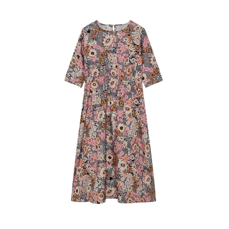 LP | Abito midi casual senza maniche con scollo rotondo e stampa