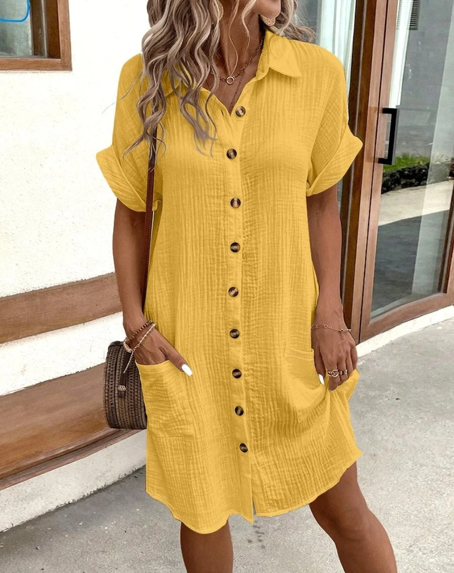LP | Abito camicia casual con bottoni e tasche - maniche corte