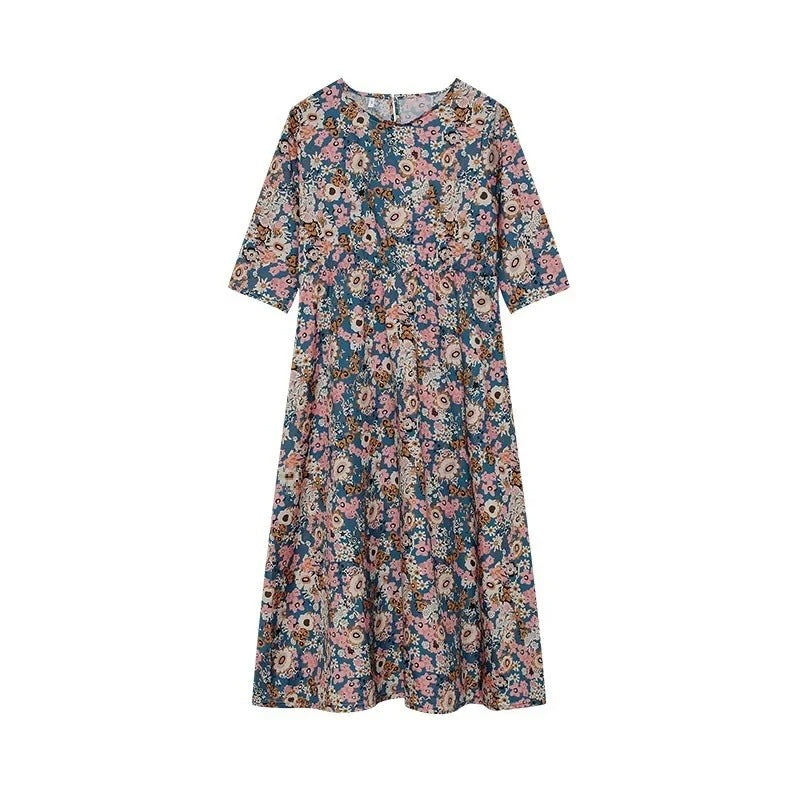 LP | Abito midi casual senza maniche con scollo rotondo e stampa