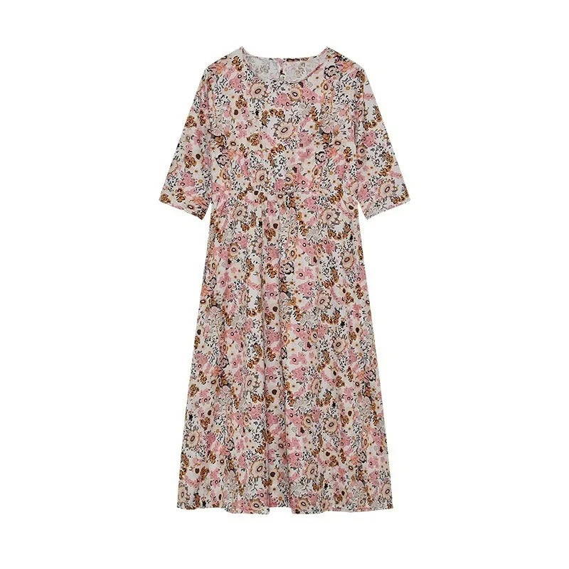 LP | Abito midi casual senza maniche con scollo rotondo e stampa