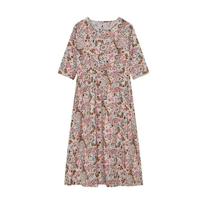 LP | Abito midi casual senza maniche con scollo rotondo e stampa