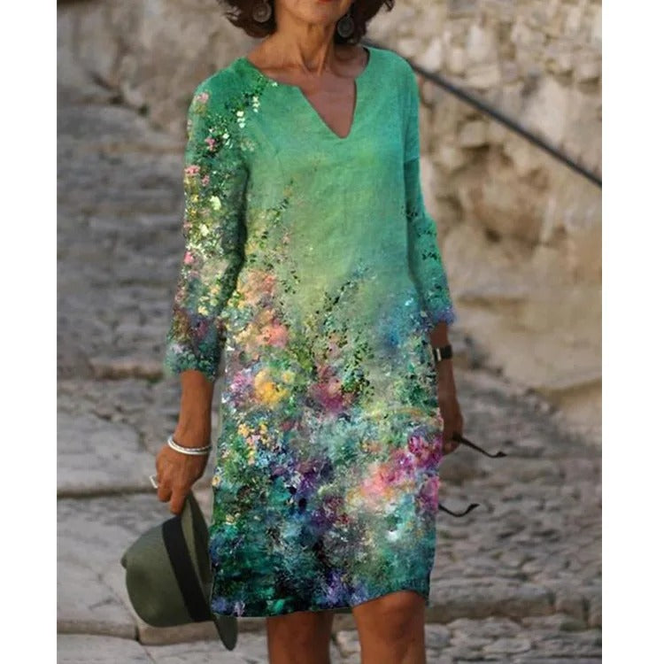 LP | Abito midi con scollo a V e motivo floreale