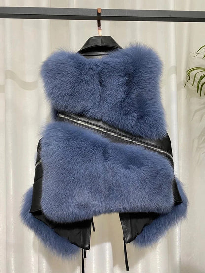 LP | Gilet grande in vera pelliccia di volpe con zip