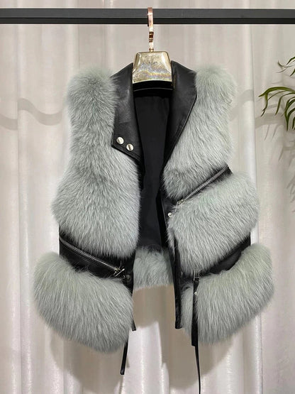 LP | Gilet grande in vera pelliccia di volpe con zip