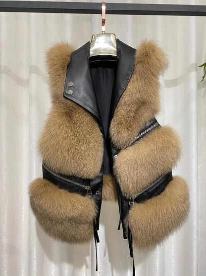 LP | Gilet grande in vera pelliccia di volpe con zip