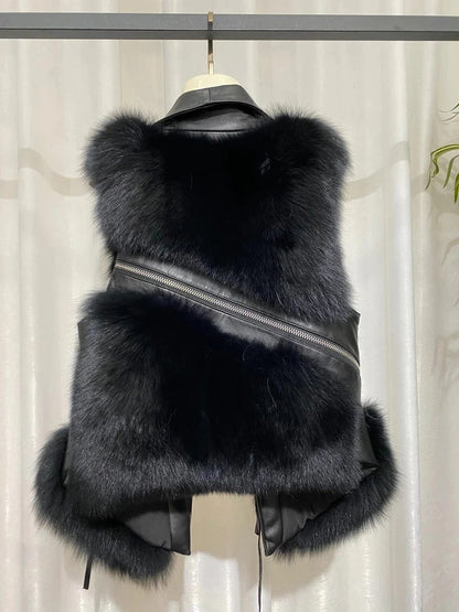 LP | Gilet grande in vera pelliccia di volpe con zip