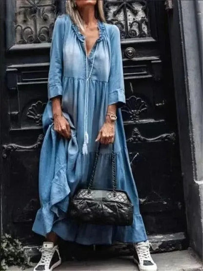 LP | abiti a maniche lunghe lavabili in denim in stile europeo