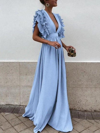 LP | Abito elegante con scollo a V e maniche arricciate